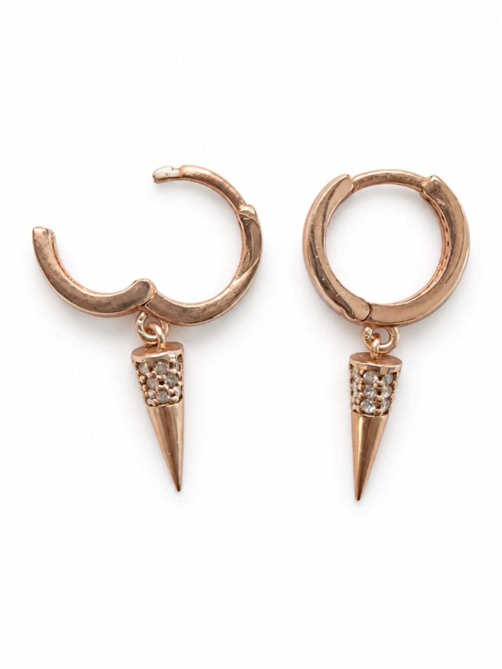 Rose Gold Tone Pavé Spike Huggie Hoop Earrings